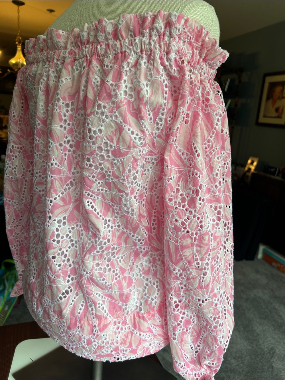 Lilly Pulitzer -Size Small Winifred Pink/white Off-the-Shoulder Lace Blouse - Picture 5 of 7